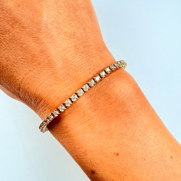 Estate 14K Solid Yellow Gold 3.75 TCW Natural Diamond 3mm Tennis Bracelet - Picture 8 of 12